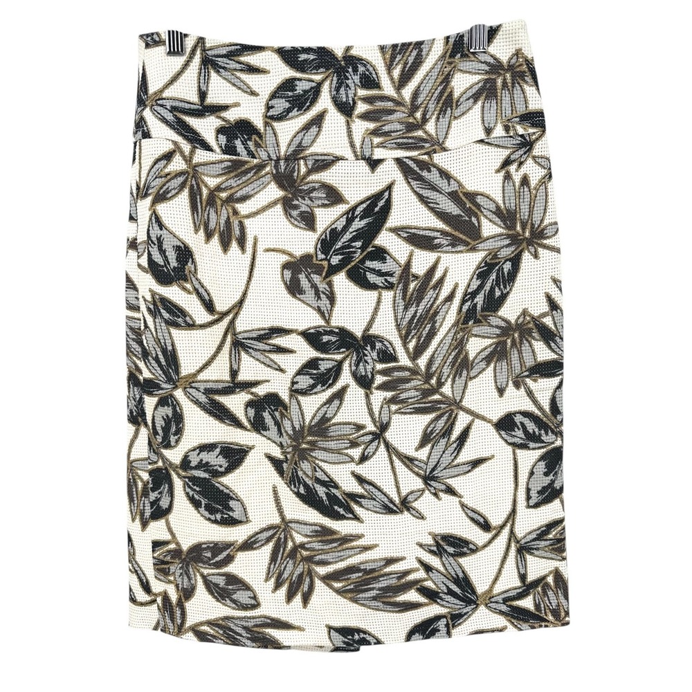 J.CREW Pencil Skirt Ivory Textured Cotton Floral Midi-Length Women's Size 2